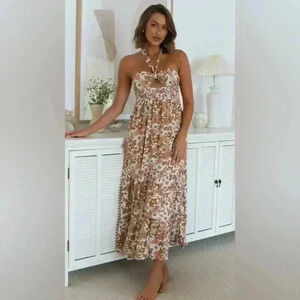 Cupshe Backless Retro Floral Halter Midi Dress Size Small